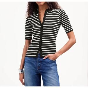 Madewell The Signature Knit Sweater Polo Tee Black White